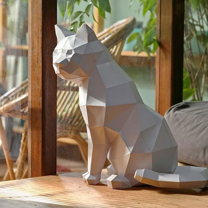 White Cat 3D Model Paper Art