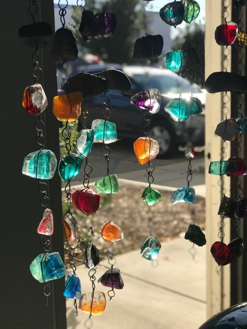 4 ft Recycled Art Glass & Rock Rain Chain