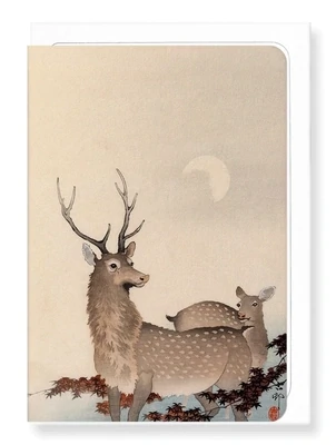TWO DEER AND MAPLE - Japanese Greeting Card
