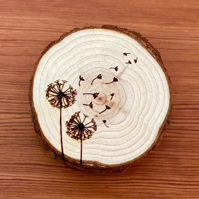 Engraved Wood Dandelion Coasters