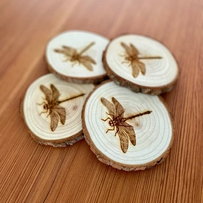 Engraved Wood Dragonfly Coasters