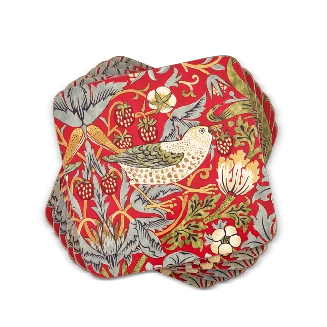 William Morris Strawberry Thief Coasters Set of 6 - Red
