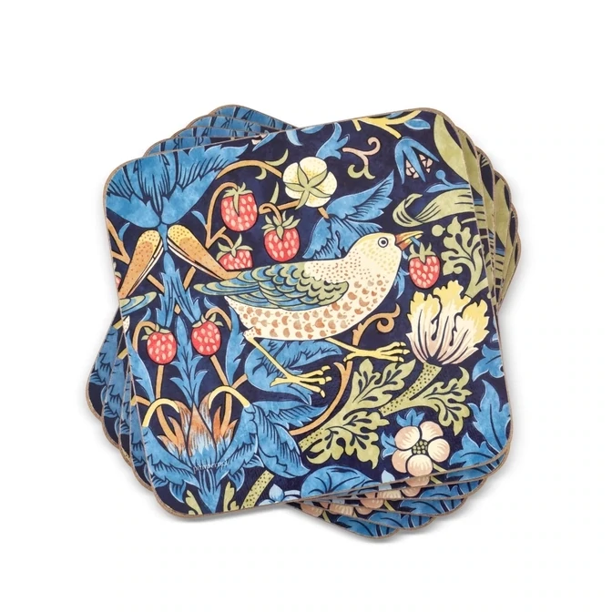 William Morris Strawberry Thief Coasters Set of 6 - Blue
