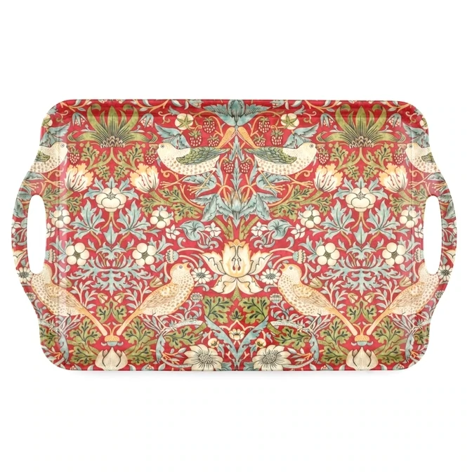 William Morris Strawberry Thief Large Mel. Hand. Tray - Red