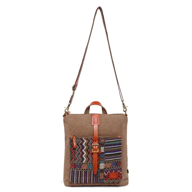 Boho Convertible Canvas Backpack - Crossbody Coffee