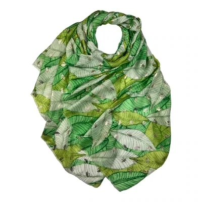 Summer Forest Leaves Print Scarf - Green