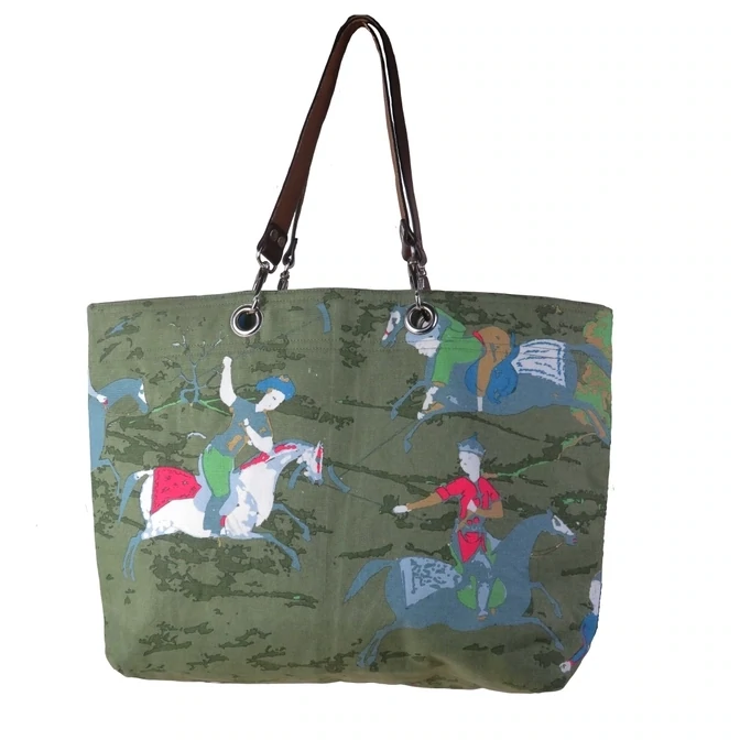 Khaki Green Polo Reversible Bag, Persian Polo Players