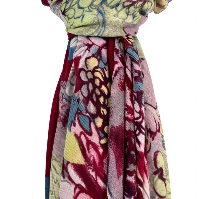 Wild Flower Butterfly Lightweight Cotton Mix Print - Burgundy