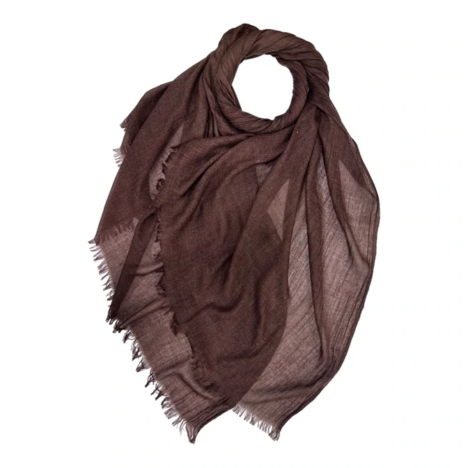 Classic Plain Cotton Blend Scarf Finished with Fringes - Coffee