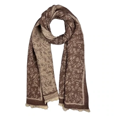 Pleated Mini Leaves Print of Super Soft Winter Scarf - Brown