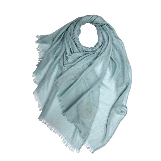 Classic Plain Cotton Blend Scarf Finished with Fringes - Duckegg
