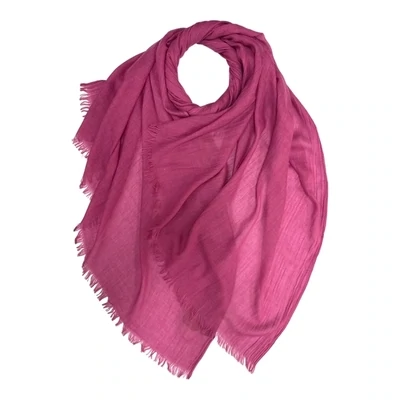 Classic Plain Cotton Blend Scarf Finished with Fringes - Fusia