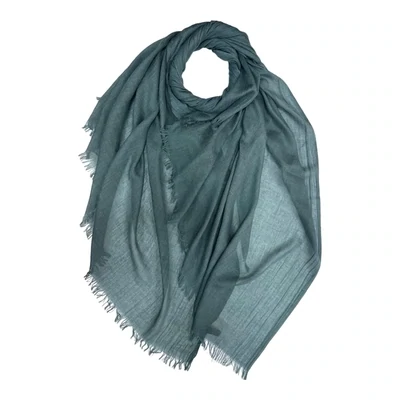 Classic Plain Cotton Blend Scarf Finished with Fringes - Ocean Teal