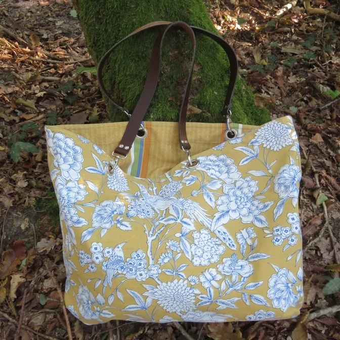 Reversible Yellow Heritage Cotton Bag with Bird Pattern