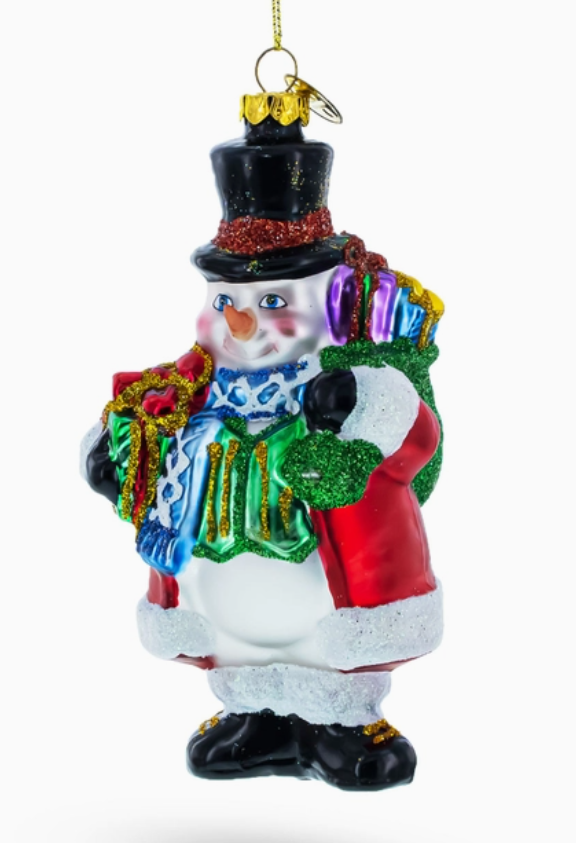 Festive Snowman with Black Hat Glass Ornament