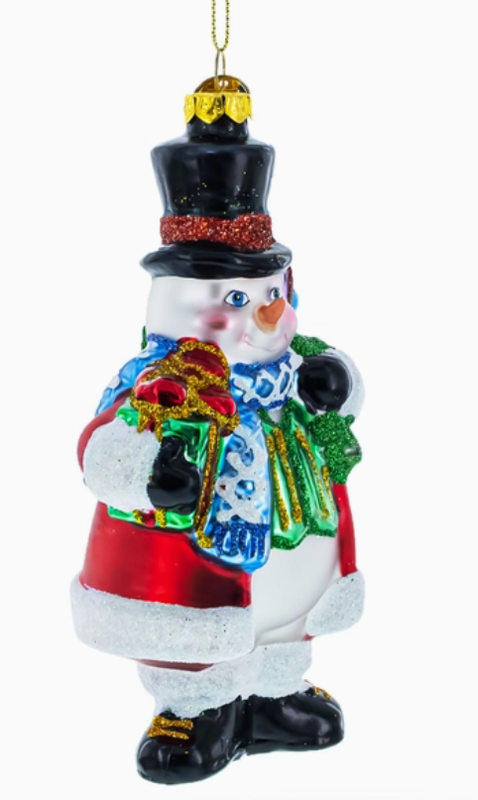 Festive Snowman with Black Hat Glass Ornament