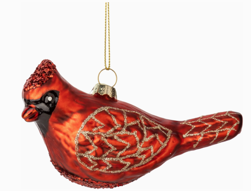 Glass Cardinal Ornament, Red and Gold