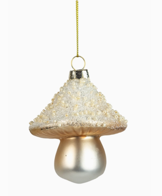 Glass Mushroom Ornament, Light Gold and Cream