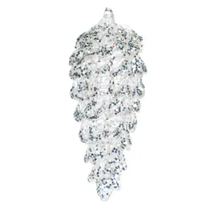 Spun Glass Silver Pinecone Ornament