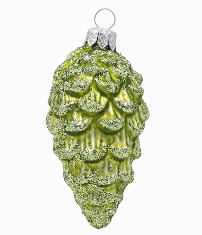 Light Green Pine Cone Glass Ornament