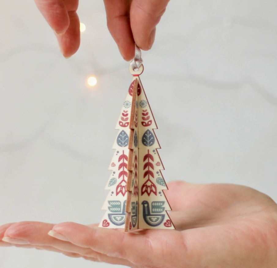 Wooden Tree Ornament, Folk Design Wooden Tree Ornament, Folk Design