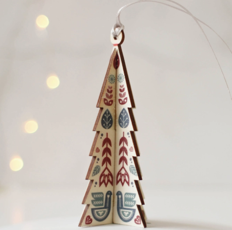Wooden Tree Ornament, Folk Design