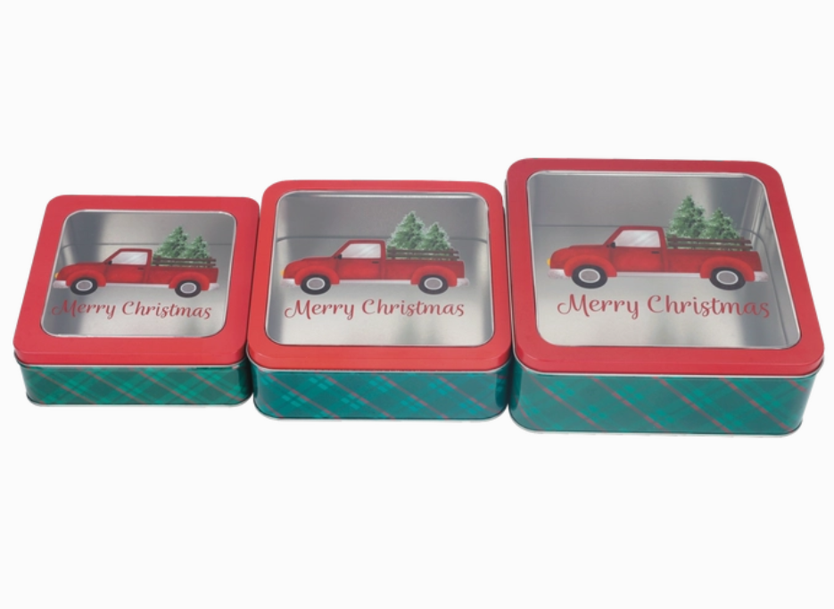 Square Christmas Tins (Set of 3)