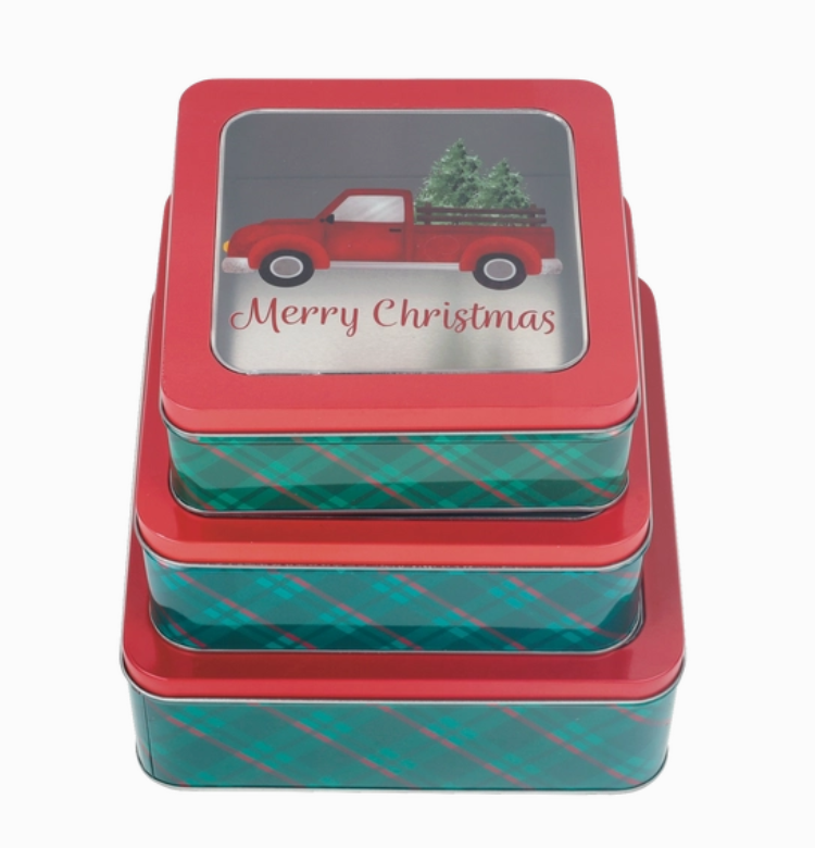 Square Christmas Tins (Set of 3) 