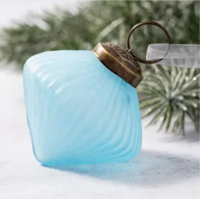 Teal 1" Frosted Glass Lantern Ornament 