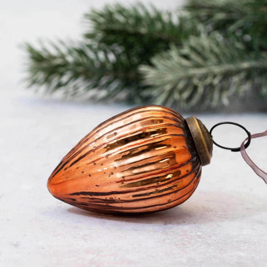 Orange 2" Ribbed Glass Pinecone Ornament