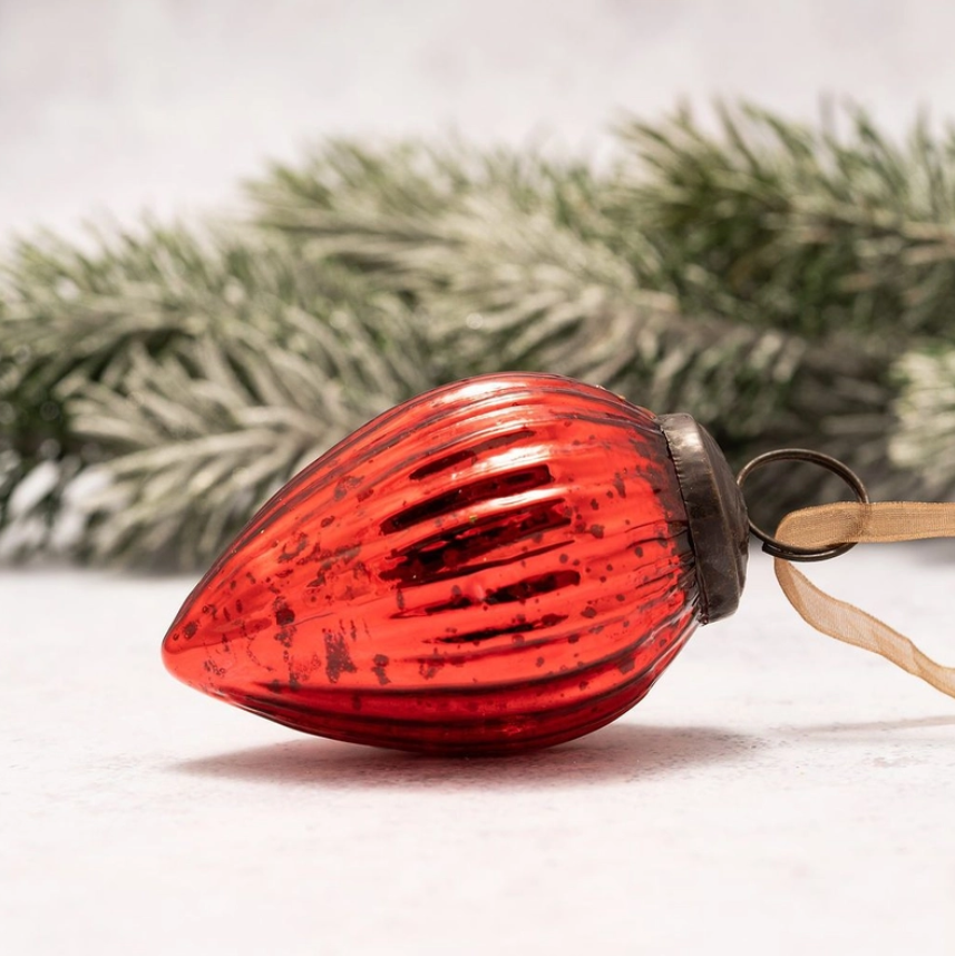 Red 2" Ribbed Glass Pinecone Ornament