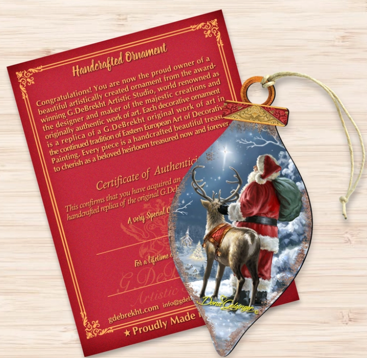 Starry Night Santa Cone Wooden Ornament