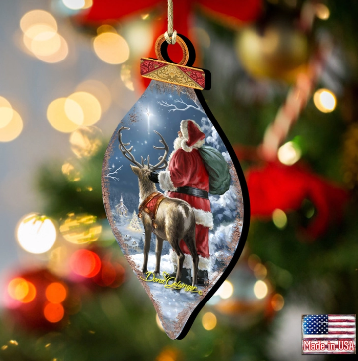 Starry Night Santa Cone Wooden Ornament