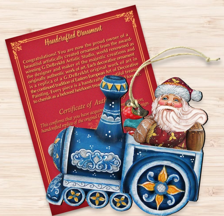Train Riding Santa Wooden Ornament