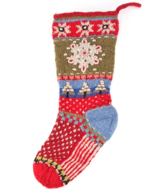 Snowflake & Christmas Tree Wool Knit Stocking