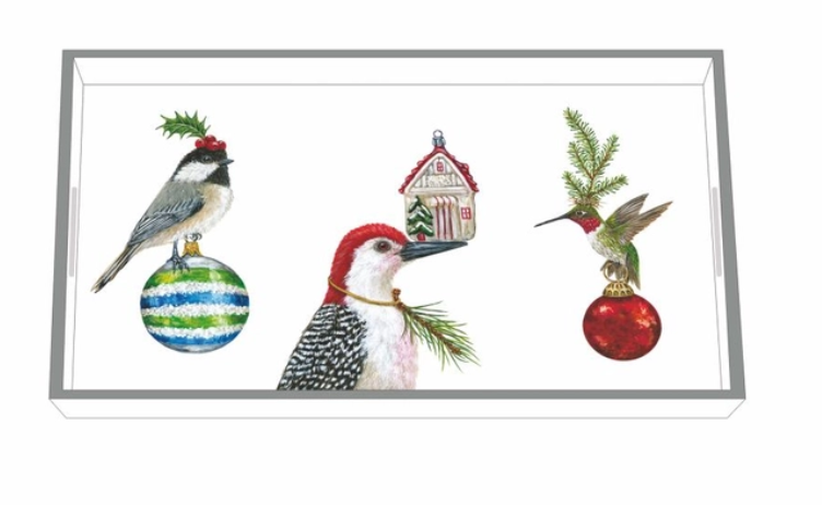 Wood Lacquer Tray - Birds with Ornaments