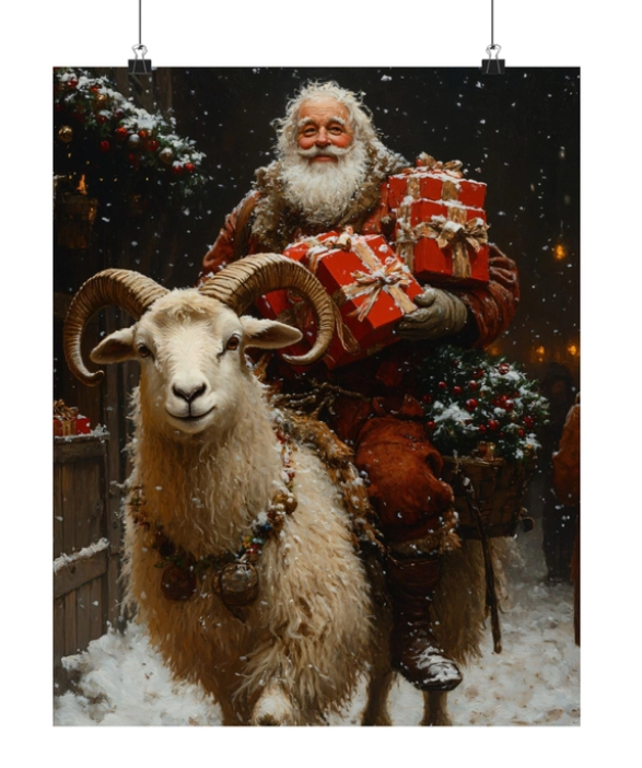 Yule Goat and Santa Art Print 