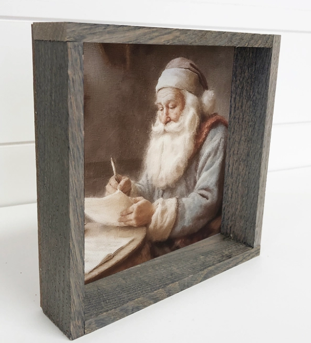 Vintage Gray English Santa Framed Canvas Print