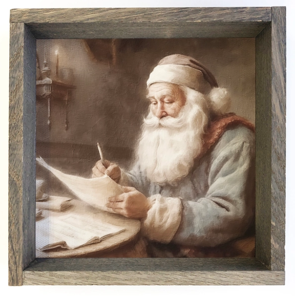 Vintage Gray English Santa Framed Canvas Print 
