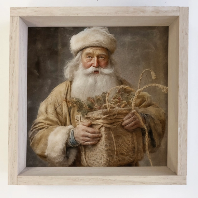 Vintage Santa Gift Basket Framed Canvas Print
