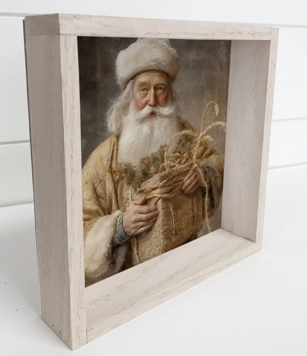 Vintage Santa Gift Basket Framed Canvas Print