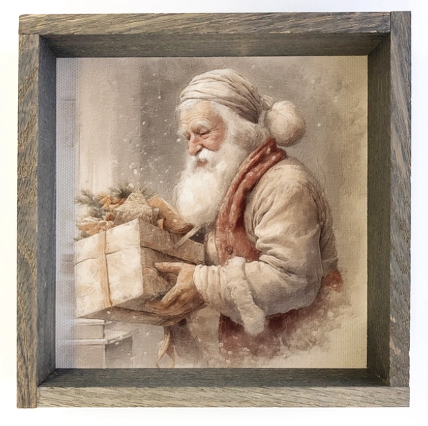 Vintage Santa Preparing Gifts Framed Canvas Print