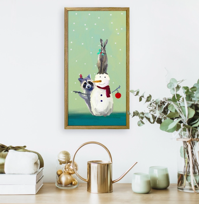 Snowman and Friends Small Framed Canvas