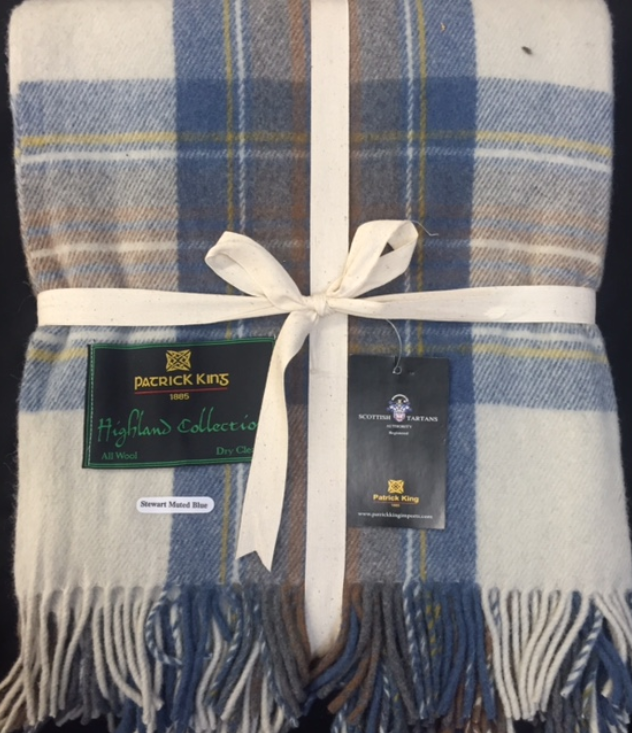 Stewart Muted Blue Tartan Wool Blanket