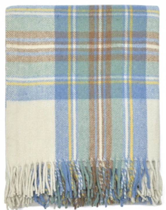 Stewart Muted Blue Tartan Wool Blanket
