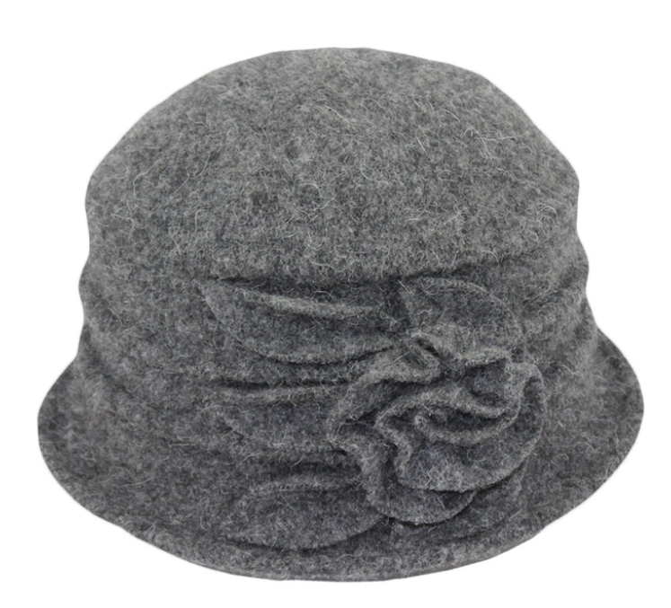 Grey Flower Cloche Boiled Wool Hat 