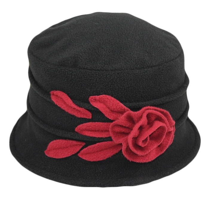 Wine/Black Flower Leaves Cloche Boiled Wool Hat 