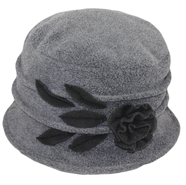 Grey/Black Flower Leaves Cloche Boiled Wool Hat 