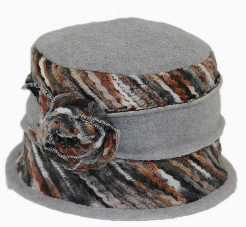 Grey Swirl Flower Cloche Boiled Wool Hat 