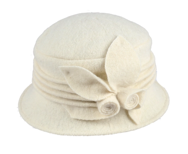 Ivory Flowers and Leaves Cloche Boiled Wool Hat